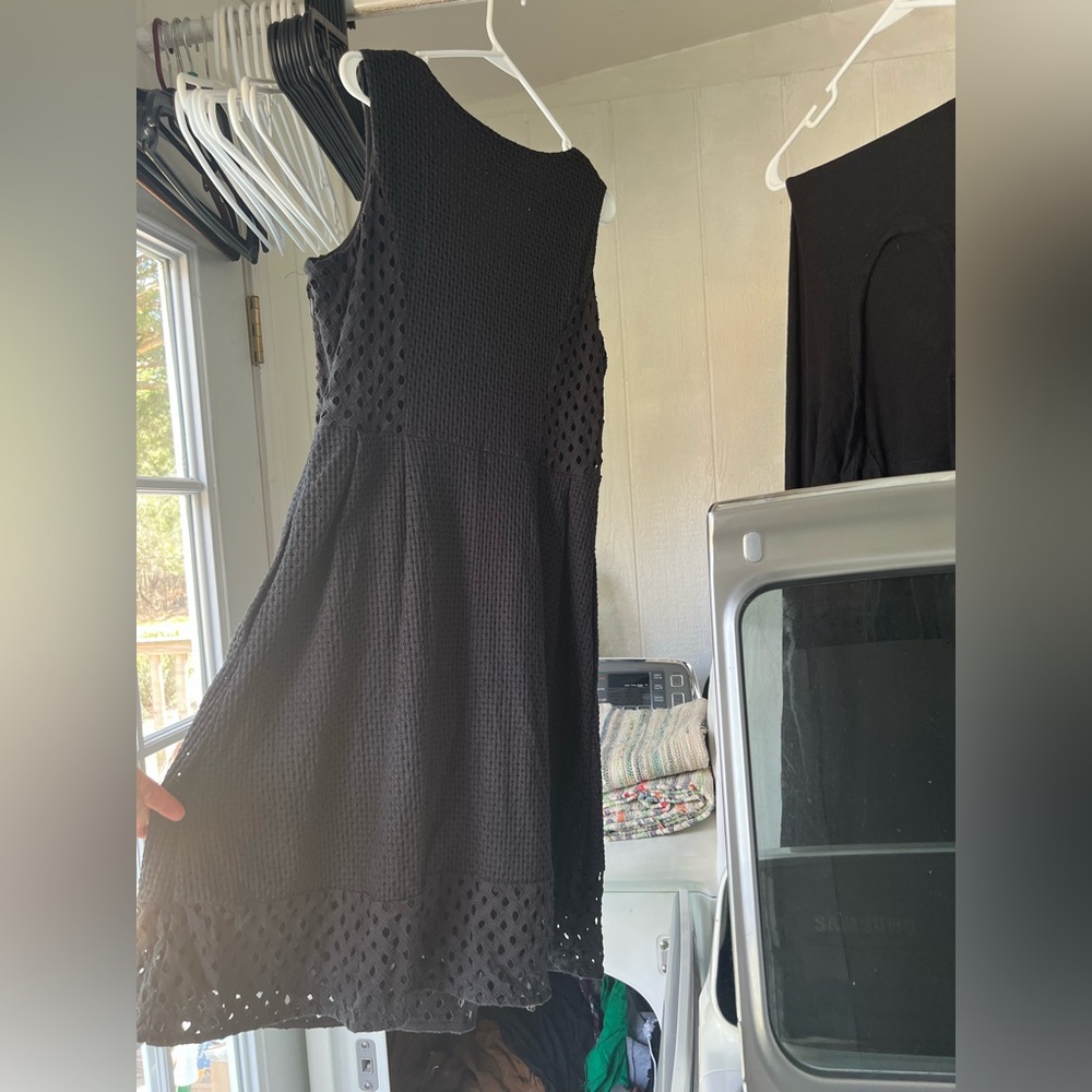 Lands' End Black Cotton Eyelet Midi Dress - Picture 9 of 16